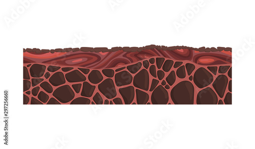 Seamless ground, soil and land vector image for UI games. Surface of ground, stone, lava volcano illustration.