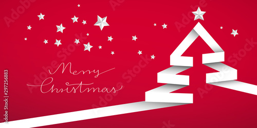 Choinka biała wstęga. Bożonarodzeniowa kartka z życzeniami wektor.