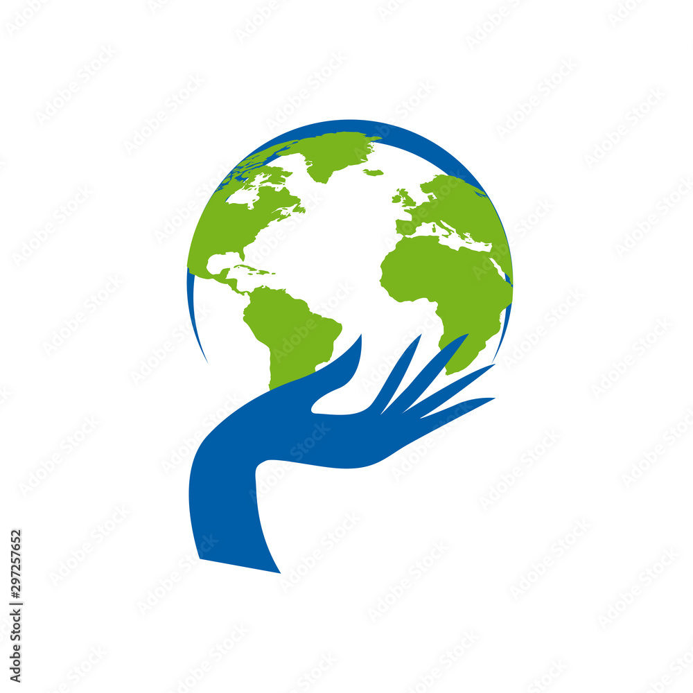 Hand holding up the planet earth. Green New Deal Logo Template Design Vector Hand holding up the planet earth. Green New Deal Logo Template Design Vector