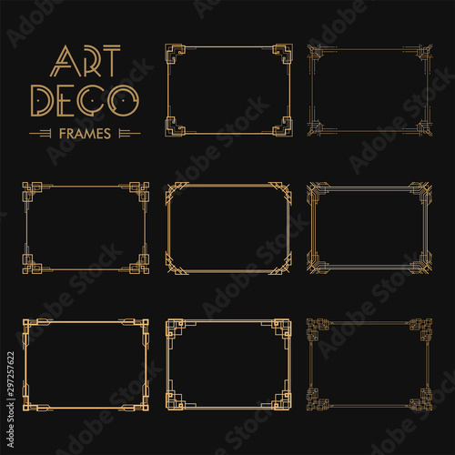 Set of Art deco borders and frames. Creative template in style of 1920s for your design. Vector illustration. EPS 10