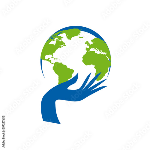 Hand holding up the planet earth. Green New Deal Logo Template Design Vector