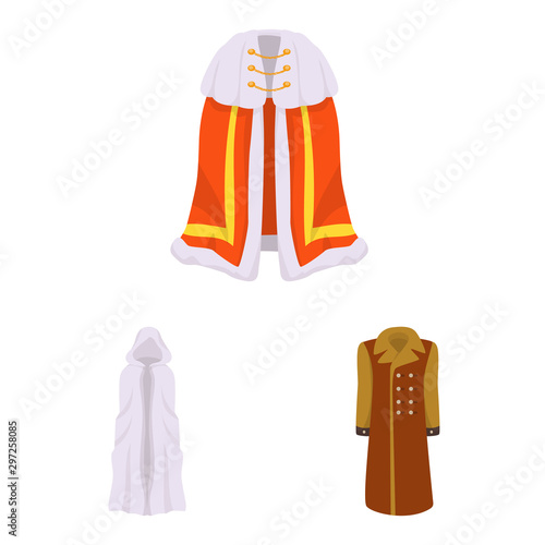 Vector illustration of cloak and clothes sign. Set of cloak and garment stock vector illustration.