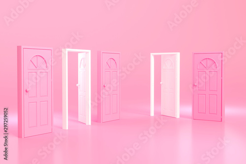 Pink and white with open and close in pink room 3d rendering.