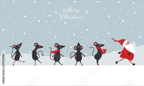 Merry Christmas, rats following Santa Clause, Year of the rat