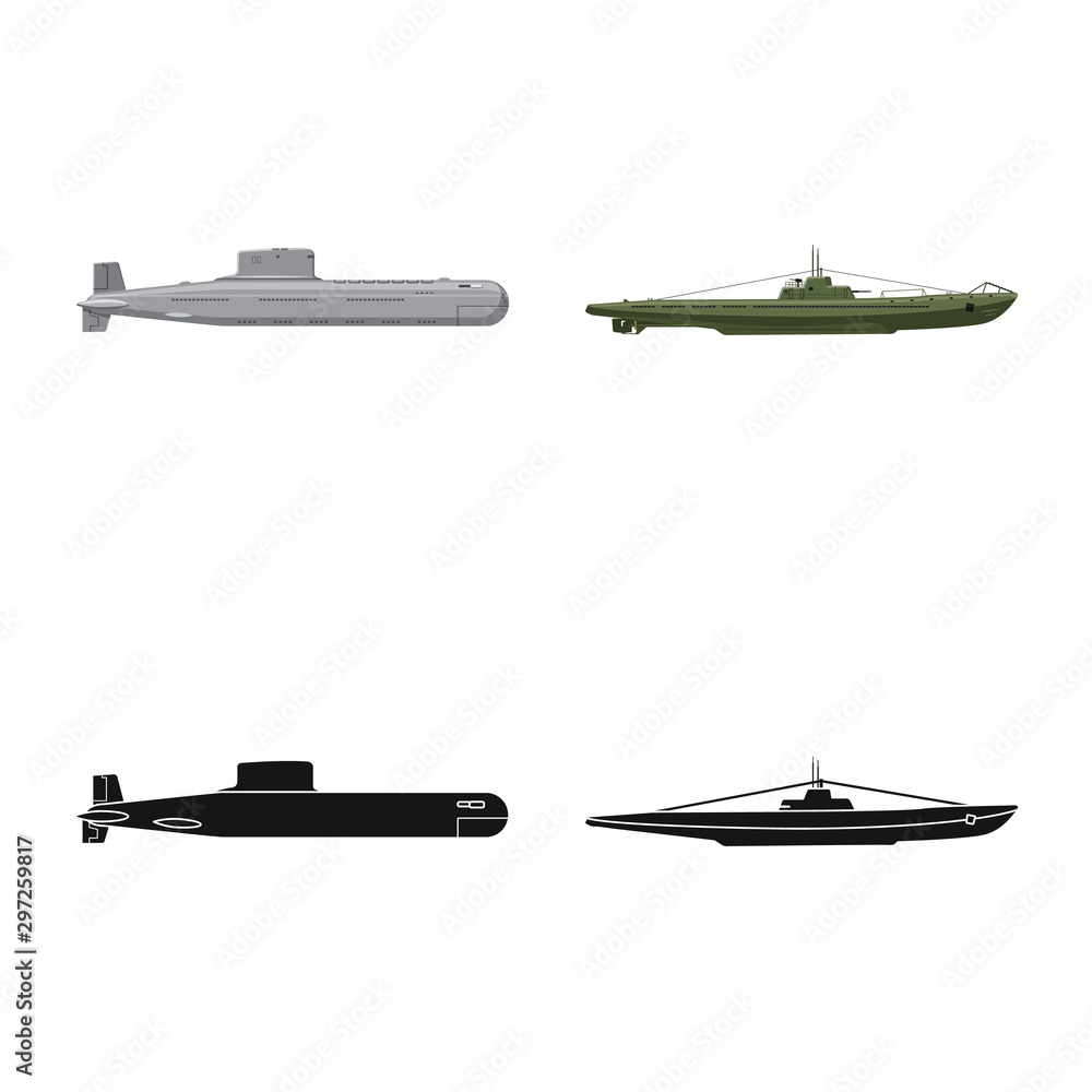 Vector illustration of war and ship icon. Set of war and fleet stock vector illustration.