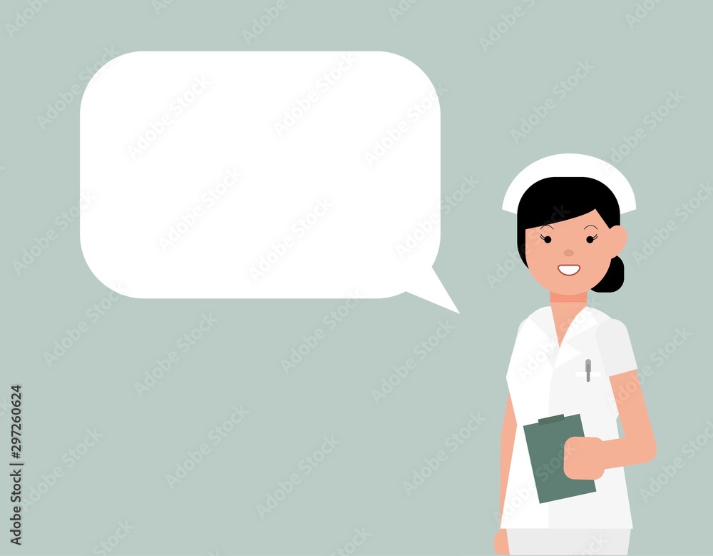 woman nurse with speech balloon.Flat cartoon style vector illustration. woman nurse with speech balloon.Flat cartoon style vector illustration.