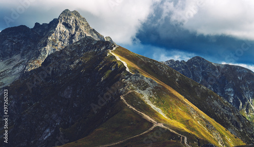 Tatra mountains peaks in the autumn. Trail towards Swinica in Poland