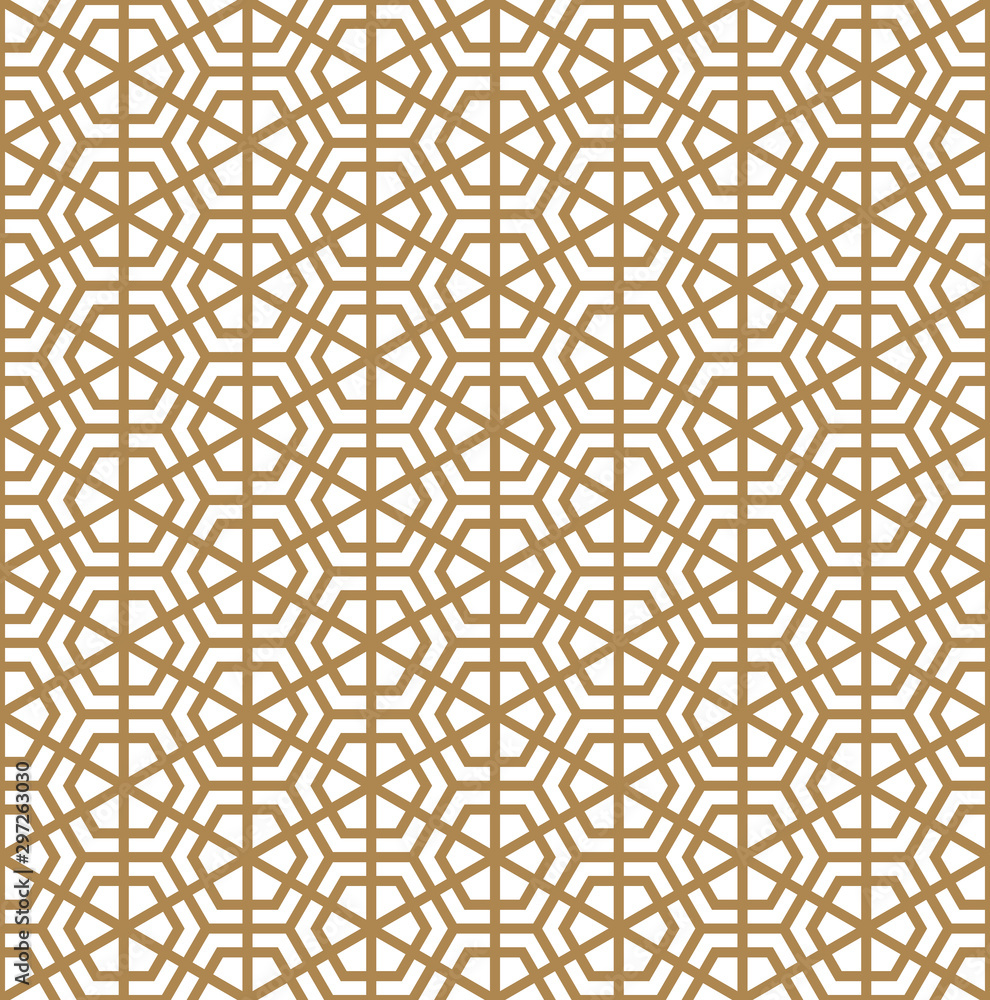 Seamless geometric ornament based on Kumiko pattern.Golden color lines.