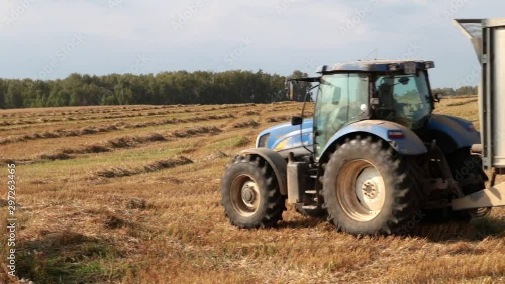 Tractor with trailer carrying grain in the field Tractor with trailer carrying grain in the field