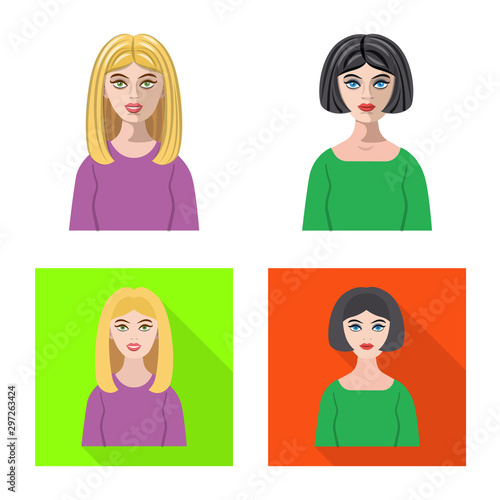 Vector illustration of hairstyle and profession sign. Set of hairstyle and character vector icon for stock.
