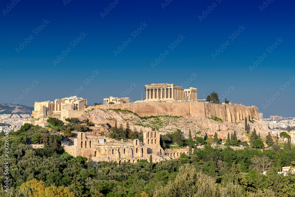 The Acropolis of Athens, with the Parthenon Temple at sunset, Athens, Greece. The Acropolis of Athens, with the Parthenon Temple at sunset, Athens, Greece.