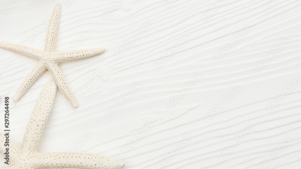 close up of starfish on white wooden background