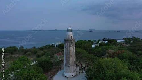 Beautiful aerial view of the Bagacay Point Lighthouse located Liloan, Cebu, Philippines photo