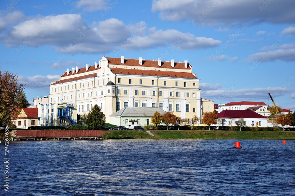 Jesuit College in Pinsk, Republic of Belarus. View from the Pina River.