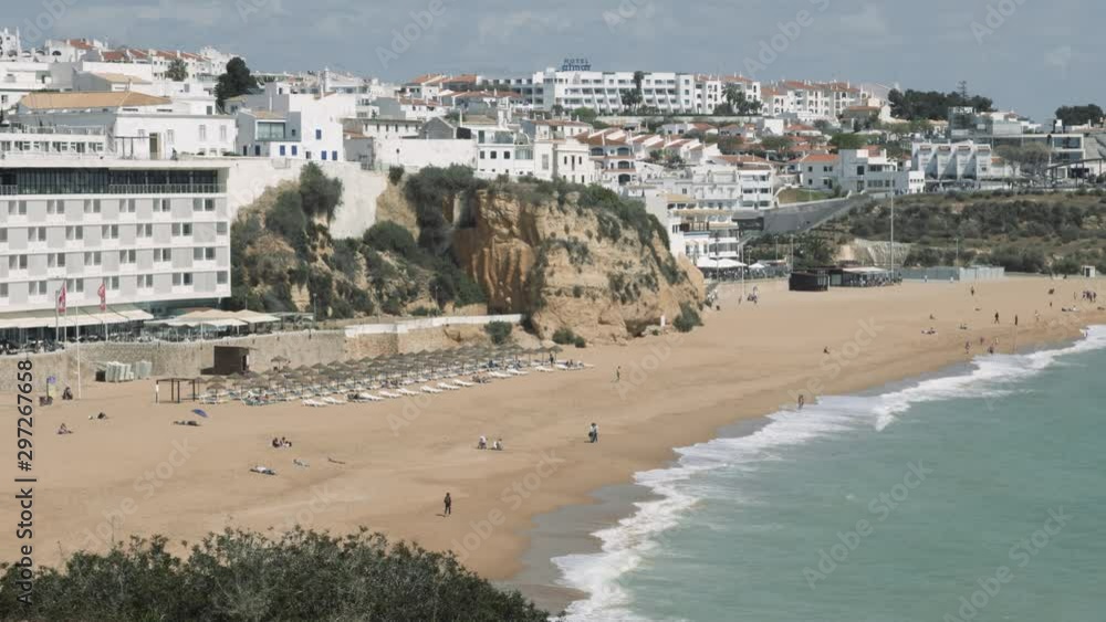 Wide shot of hotels and resorts on Albufeira beach in the Algarve, Portugal Wide shot of hotels and resorts on Albufeira beach in the Algarve, Portugal