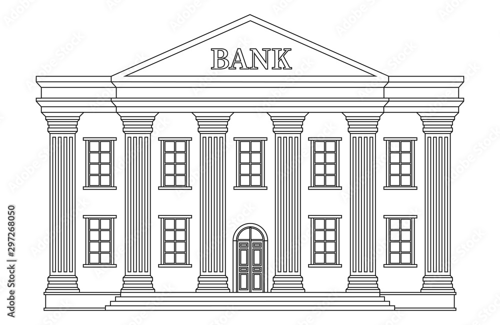 Line bank building icon. Vector bank isolated on white background ...