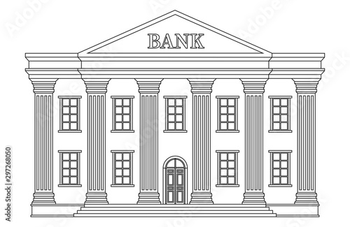 Line bank building icon. Vector bank isolated on white background. Illustration bank building, business architecture outline with column