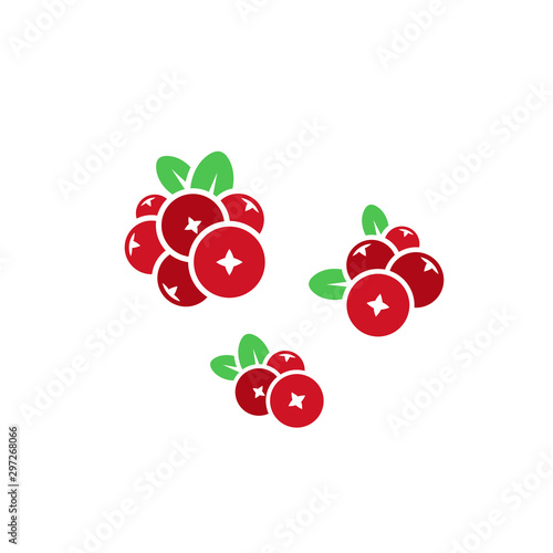 Cranberry. Red berries. Isolated cranberries with leaves on white background