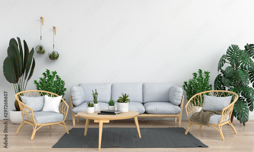 Obraz premium Gray sofa in white room for mockup, 3D rendering