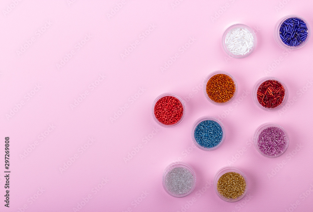 Beads on pink background Beads on pink background