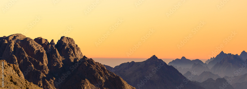 Amazing Sunrise at Sinai Mountain, Beautiful dawn in Egypt, Beautiful view from the mountain	 - obrazy, fototapety, plakaty 