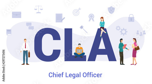 cla chief legal officer acronym term concept with big word or text and team people with modern flat style - vector