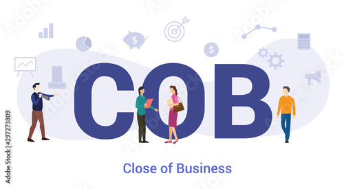 cob close of business acronym concept with big word or text and team people with modern flat style - vector