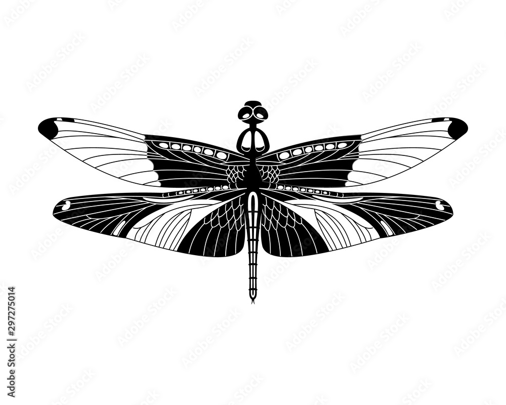 Fototapeta premium Black vector dragonfly icon isolated on white background,