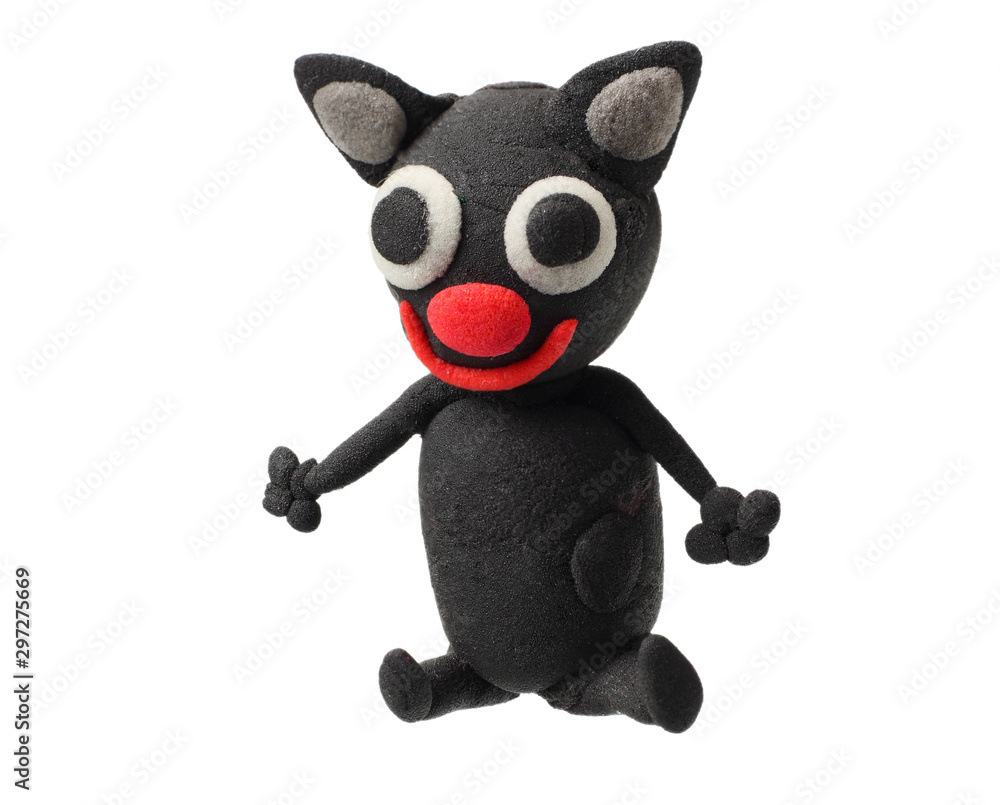 Naklejka premium plasticine cat isolated on white background. modelling clay