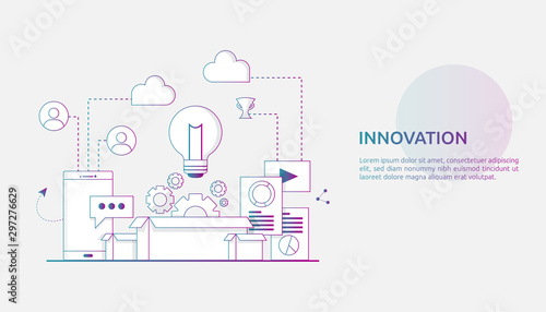 brainstorming innovation idea process and creative thinking concept with light bulb lamp for start up business project. illustration for web landing page, banner, presentation, social media, print