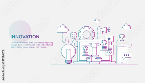 brainstorming innovation idea process and creative thinking concept with light bulb lamp for start up business project. illustration for web landing page, banner, presentation, social media, print