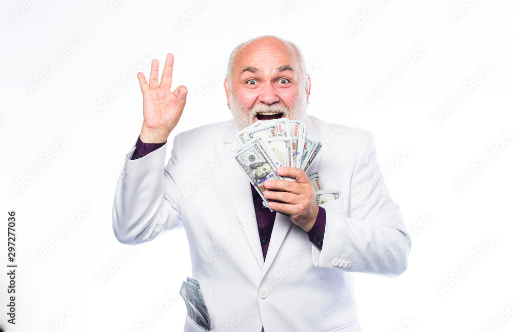 Earn money profit. Cash security. Rich grandpa. Successful lucky businessman. Banking and money savings. Richness and wellbeing. Savings system life insurance. Senior man pensioner hold cash money Earn money profit. Cash security. Rich grandpa. Successful lucky businessman. Banking and money savings. Richness and wellbeing. Savings system life insurance. Senior man pensioner hold cash money
