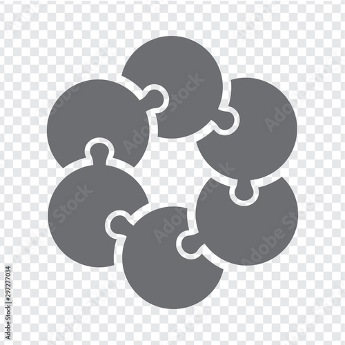 Simple icon circle puzzle in gray. Simple icon puzzle of the six elements on transparent background for your web site design, logo, app, UI. Flat design.  EPS10.