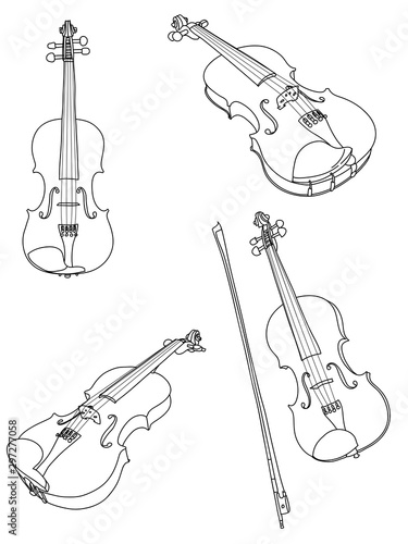 Classic violin with bow vector. Vector violin and bow isolated on white background