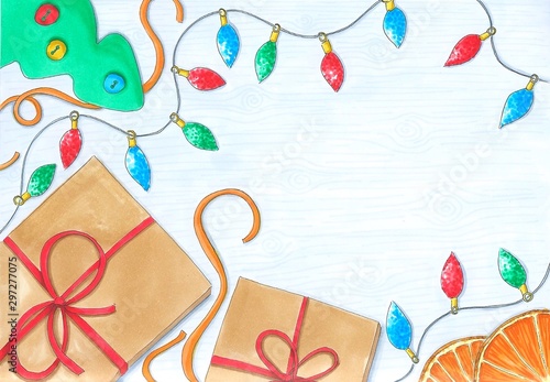 Hand drawn Christmas and New Year background with space for text 