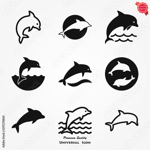 Dolphin icon, aquatic mammal vector icon for animal apps and websites