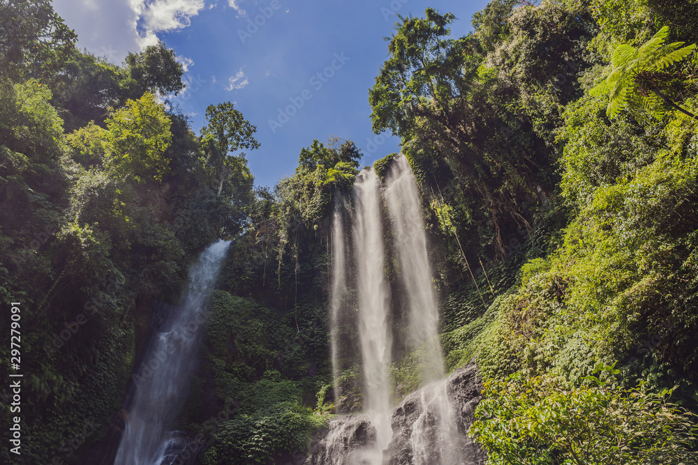 Beautiful tropical Sekumpul Waterfall in Bali, Indonesia