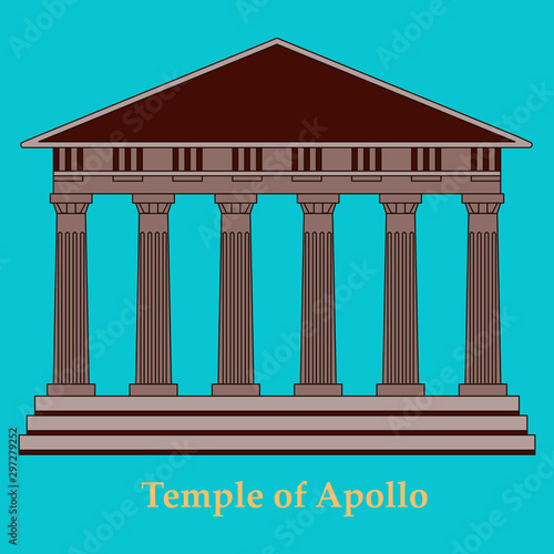 Greece, Temple of Apollo, vector outline illustration, flat icon