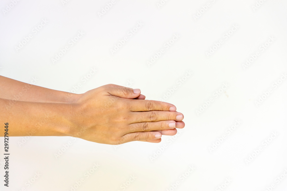 hands together praying on white background