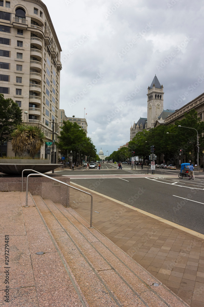 Iconic view looking south-eastwards along Pennsylvania Avenue towards the U.S Capitol in the distance