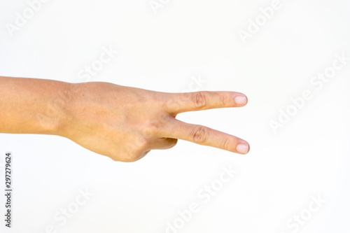 hand isolated on white background raising two fingers
