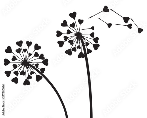 Valentines background with love dandelion with hearts