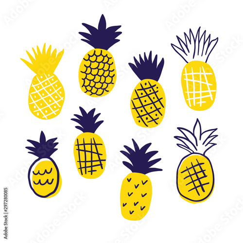 Colorful minimalistic pineapples isolated