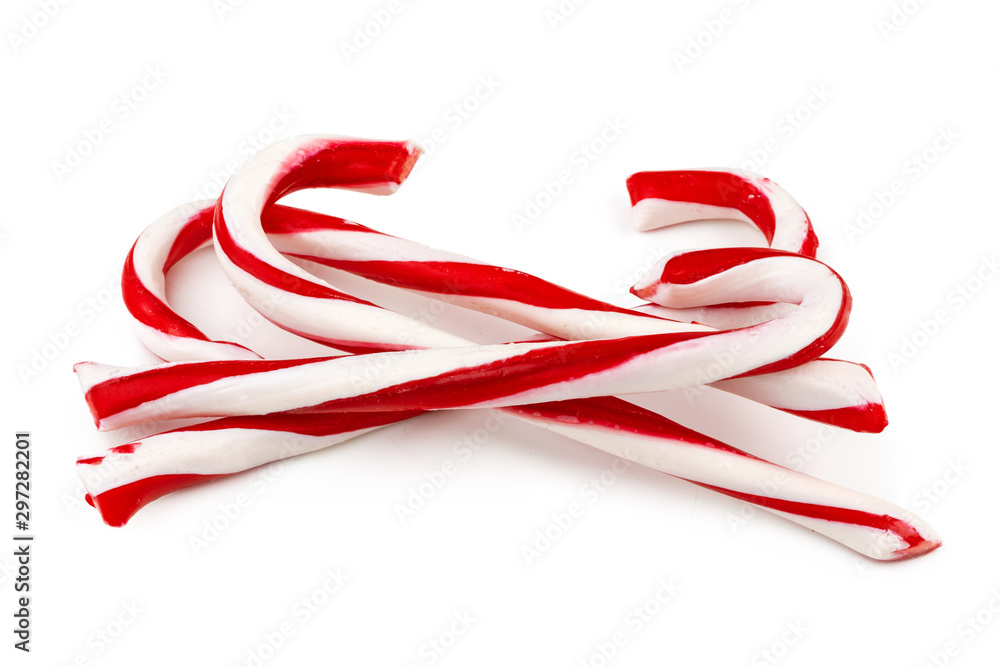 Stack of candy canes isolated on white background