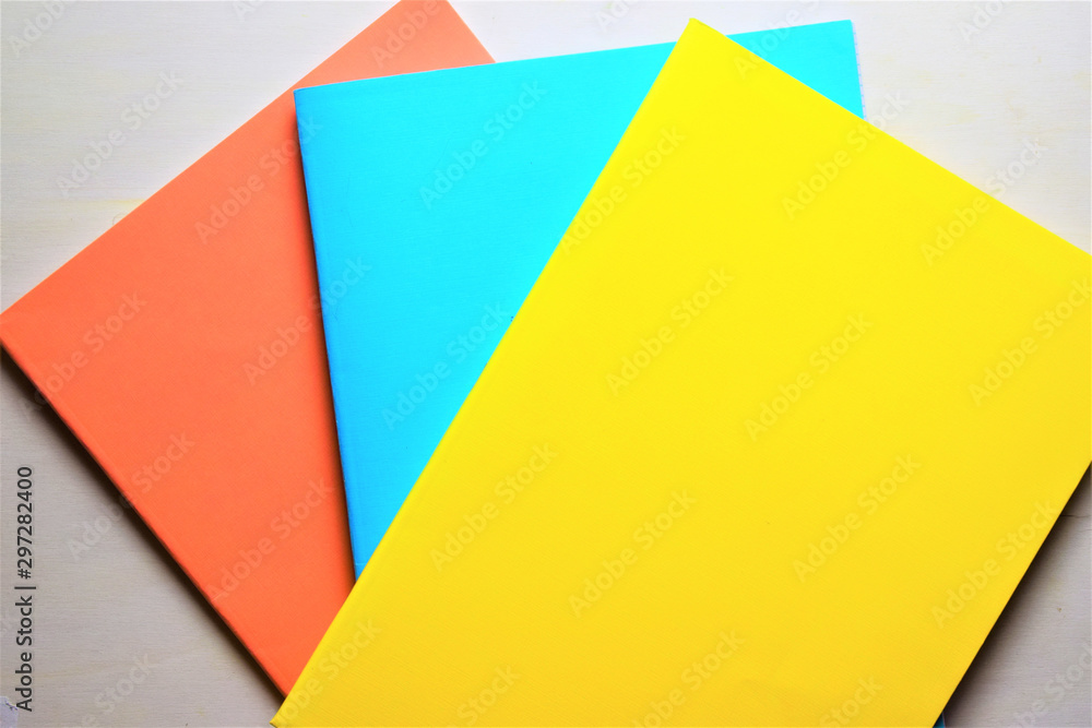 Tres libretas finas con distinto color Tres libretas finas con distinto color