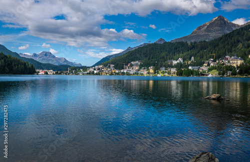 panoramic view over the lake at St. Moritz, Switzerland 