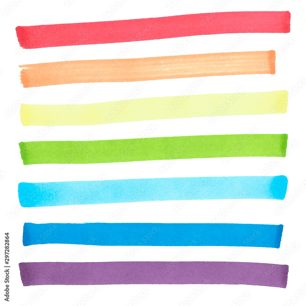 Set of eight colourful hand drawn marker stripes