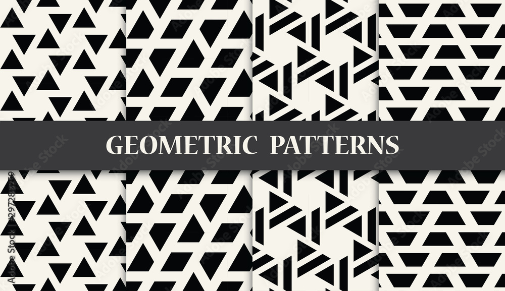 Fototapeta premium black and white geometric seamless halftone pattern set