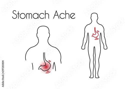 Vector Stomach Ache Linear Icon of Young Man