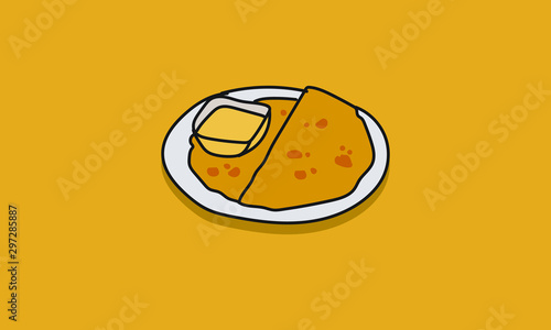 Puran Poli Indian Dish Vector Hand Drawn Sketch
